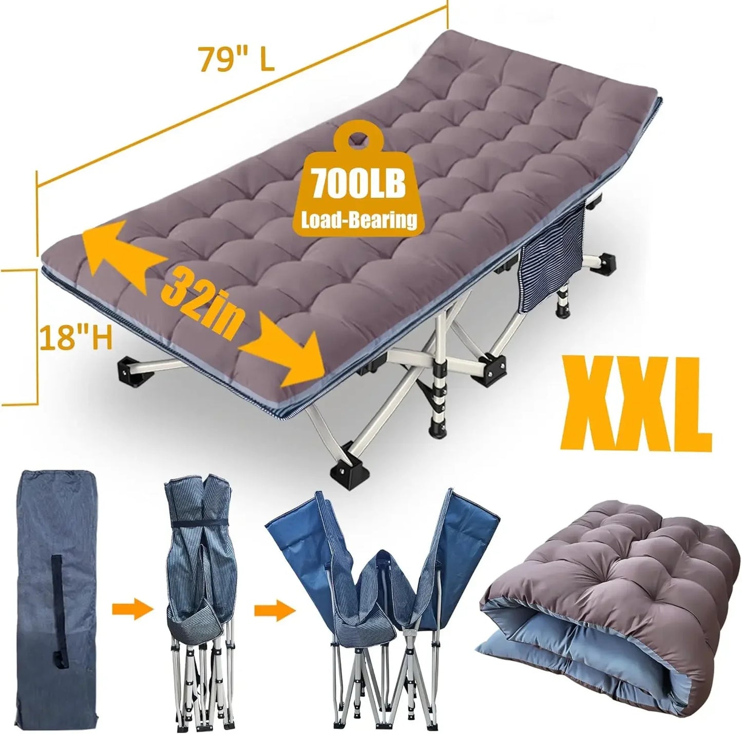 Comfortable Mattress for Adults Extra Wide Cots for Sleeping Folding Cot Camping Bed Heavy Duty with Carry Bag for Home Office