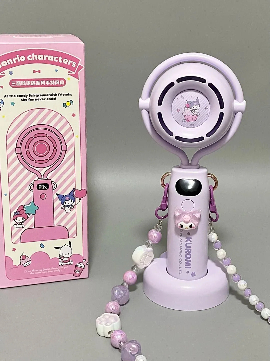10000 Ma Sanrio Usb Folding Handheld Mini Fan Kuromi Pachacco Portable Hanging Neck Fan Bladeless Ultra-quiet Strong Breeze Fans