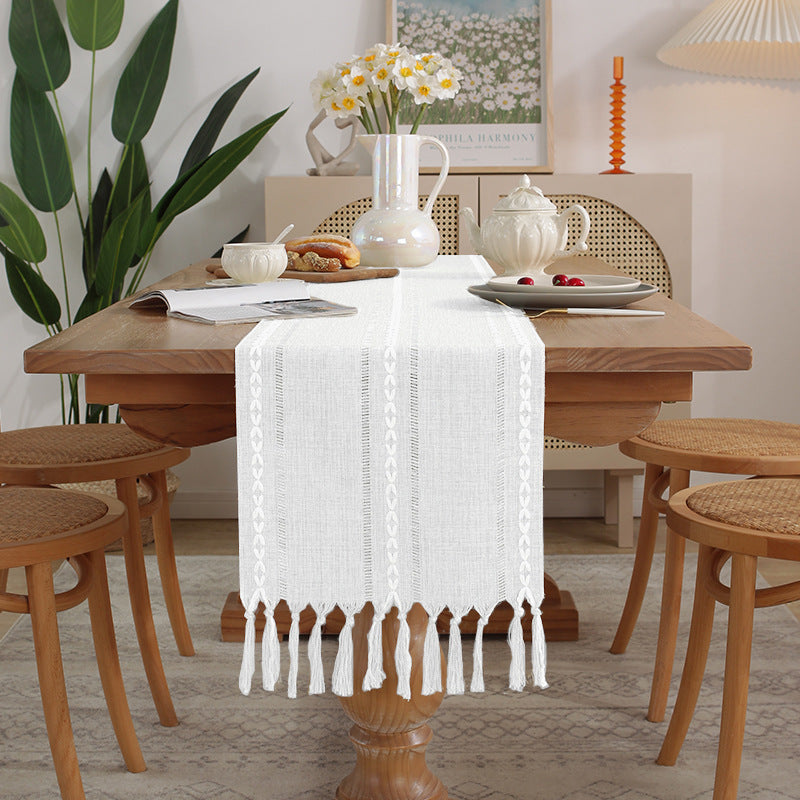 Cross-Border Trade Supply American Style Table Runner Cotton Linen Tablecloth Handmade Tassel Coffee Table Mat Home Long Table Decoration Cloth