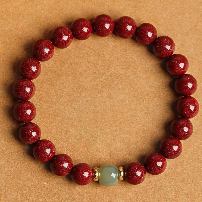 Cinnabar Bracelet Single Ring with Jade Bead Bracelet Female Birth Year Purple Gold Sand Low Content Cinnabar