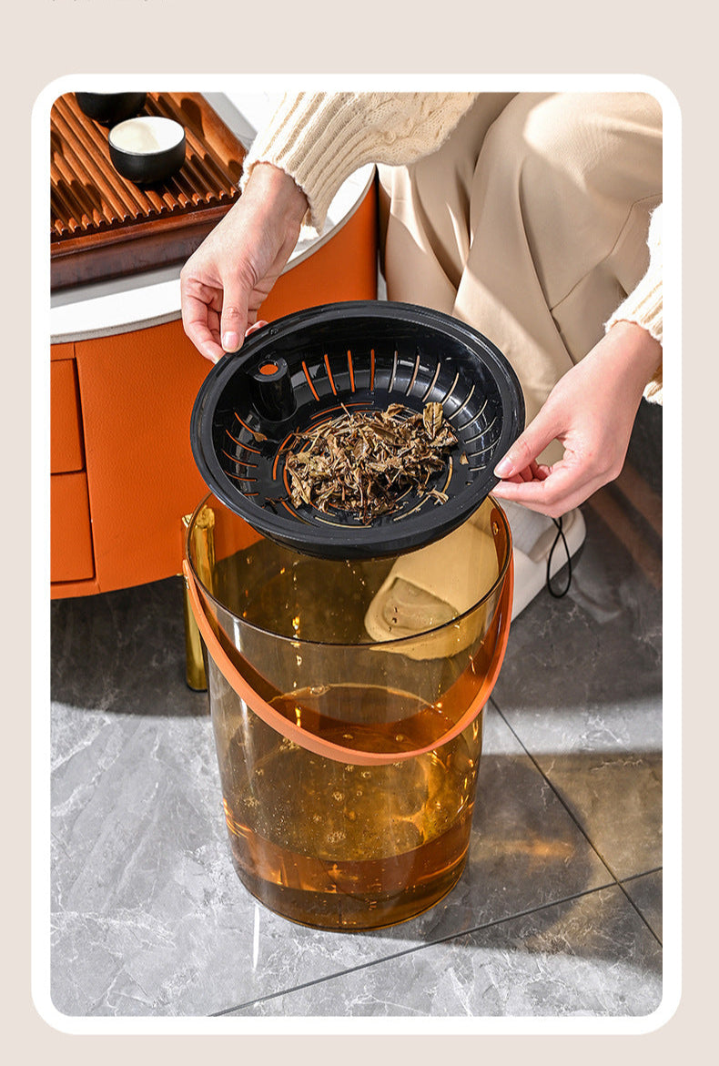 Tea Bucket Office Large Capacity with Strainer Dry Wet Separation Household Table round Portable Transparent Tea Residue Barrel