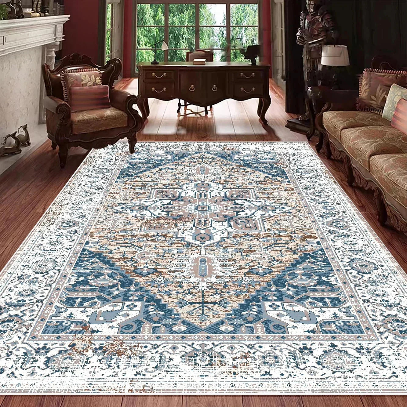 Vintage Bohemian High-end Luxury Carpet Retro Türkiye Persian Style Large Rug Classical Non Slip Washable Living Roon Floor Mat