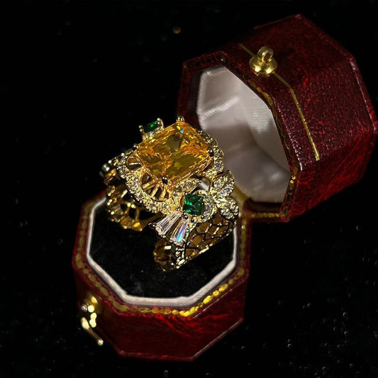 Vintage European and American Hot-Selling Retro Hollow Ring High-End Vintage Custom Temperament Versatile Gemstone Ring