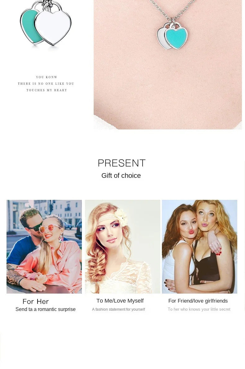 Designer 925 Silver Jewelry Necklace Woman Retro Heart-Shaped Enamel For Girls Cute Silver Bead Birthday Gift