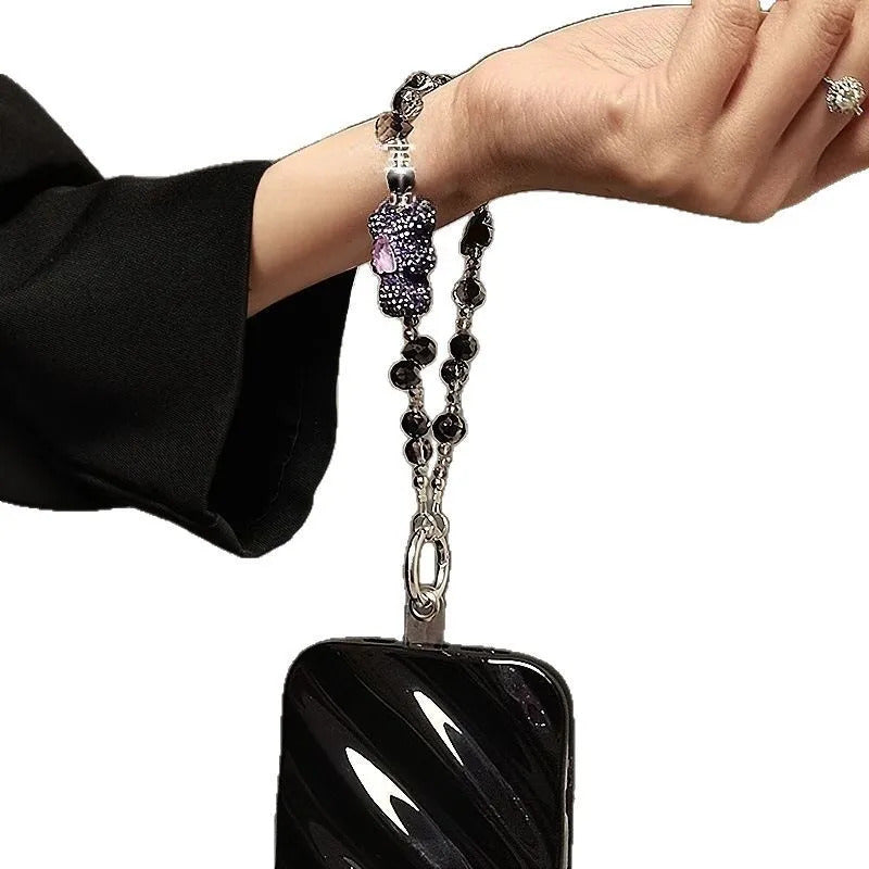 Luxury high-end full-diamond cartoon bear mobile phone lanyard beaded crystal mobile phone chain portable hanging chain bag key