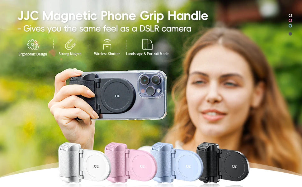 JJC Magnetic Phone Grip Selfie Photo Bracket With Wireless Remote Control 1/4" Screw Phone Mount For iPhone 16 15 14 13 series