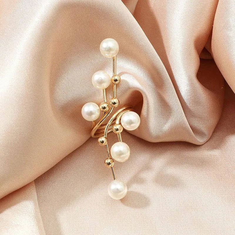 Vintage White Pearl Geometric Rings For Women Exaggerated Metal Irregular Double Layer Large Pearl Rings Party Jewelry