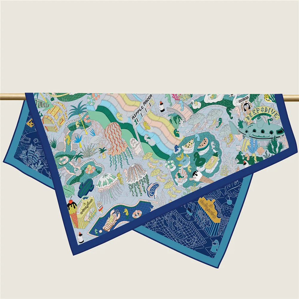90Cm High-quality Twill Silk Double-sided Printing Submarine Playground Women's Large Square Scarf Scarf Chest Wrap Scarf