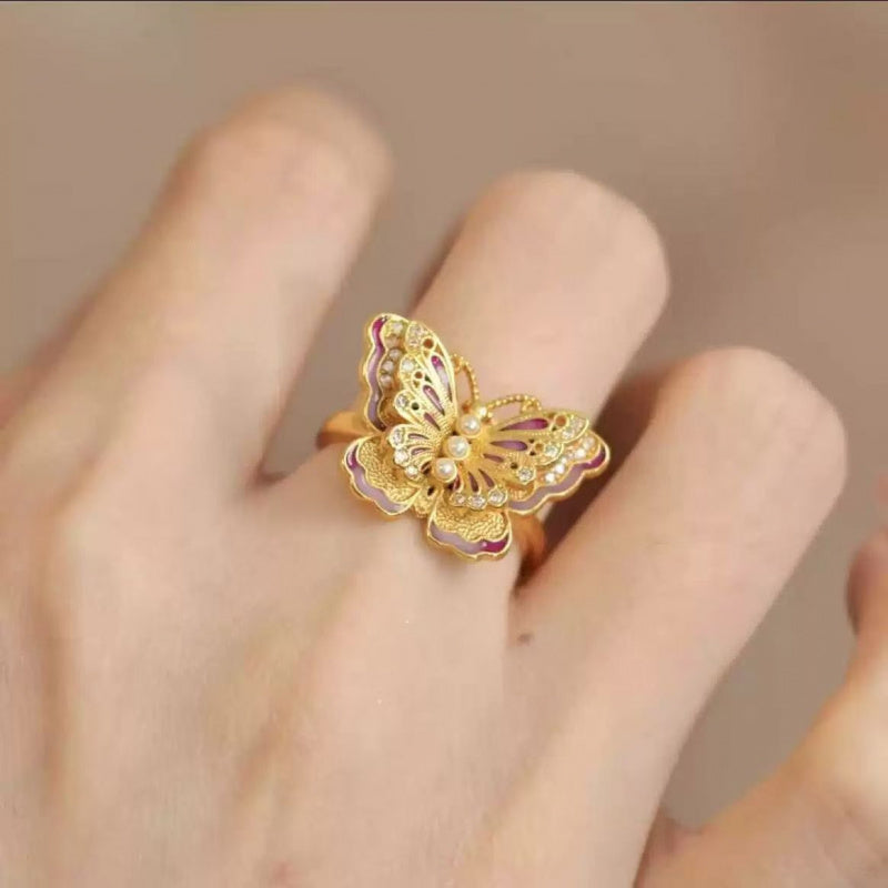 Princess on the Run Dream Butterfly Ring Is like a Butterfly Wonderland New Chinese Style Light Luxury All-Match Accessories Ring for Women