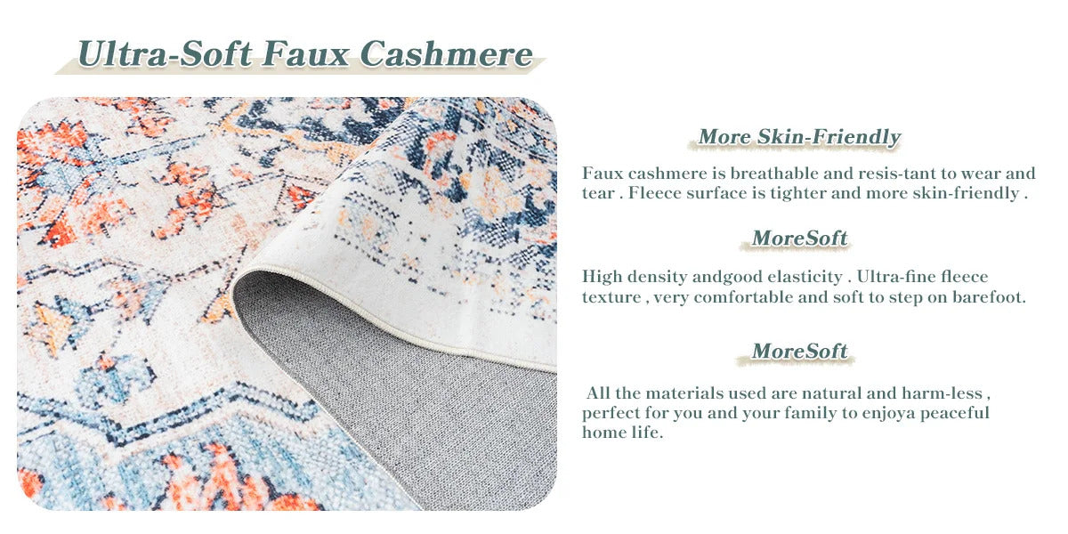 Orhopui vintage boho design, washable area rugs non-slip rugs for living room bedroom traditional woven rugs stain resistant