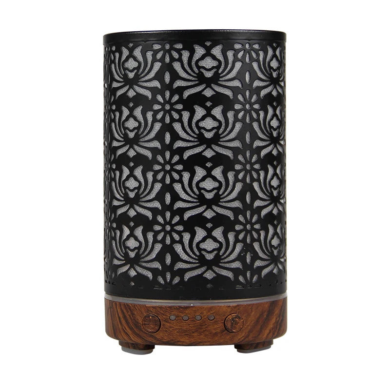 Aroma Diffuser Scent Ultrasonic Air Humidifier Iron Art Hollow Lotus Flower Pattern 2023 New Home Decorations with LED Lights
