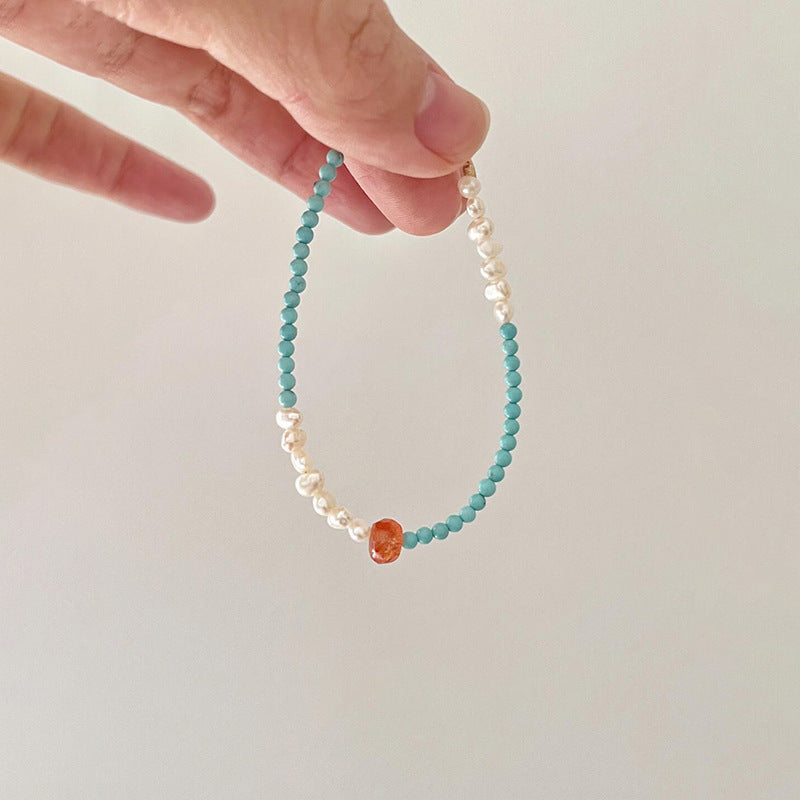 Turquoise Baroque Freshwater Pearl Bracelet Stacked Elegant Women's Bracelet