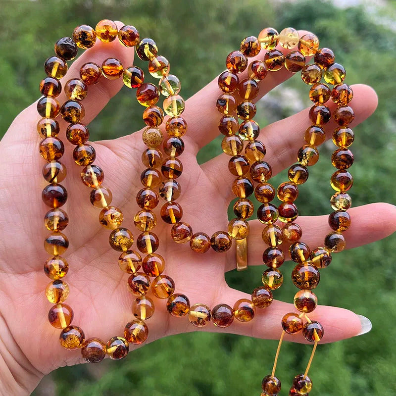 6mm-9mm Original Amber Bracelet for Men Women Unique Diy Flower Beads Rosary Long Necklace Baltic 2025 New Natural Stone Jewelry