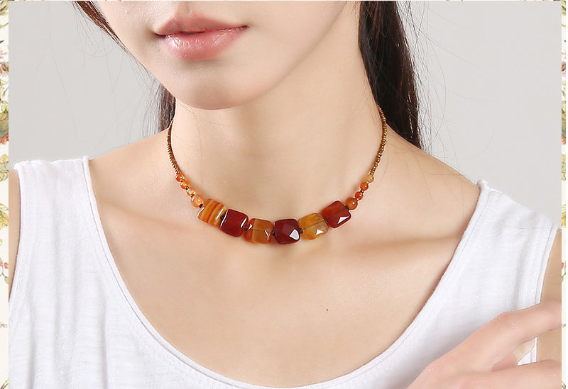 Natural Agate Clavicle Chain Neck Necklace Women's Neck Pattern Neck Chain