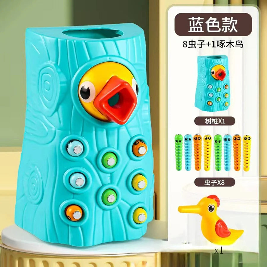 Montessori Educational Toys for Children Woodpecker Catch Worms Toy Toddler Kids Magnetic Games for Babi Development Busy Board