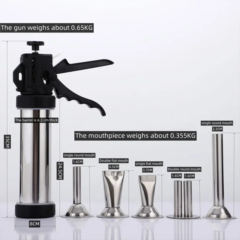 Stainless Steel Small Sausage Tool Fast Sausage Filling 1.5lbs with 5 Nozzles BBQ Kitchen Tool for Household Use Or Commercial