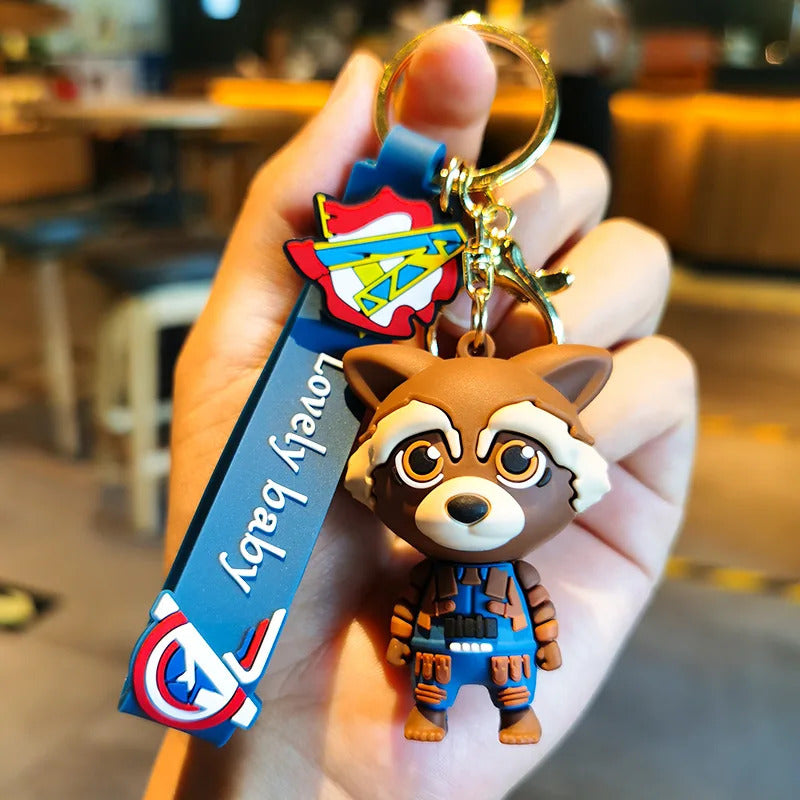 Disney Marvel Guardians of The Galaxy Keychain Superhero Series Groot Rocket Raccoon Figure Dolls Keyring Bags Pendant Kids Toys