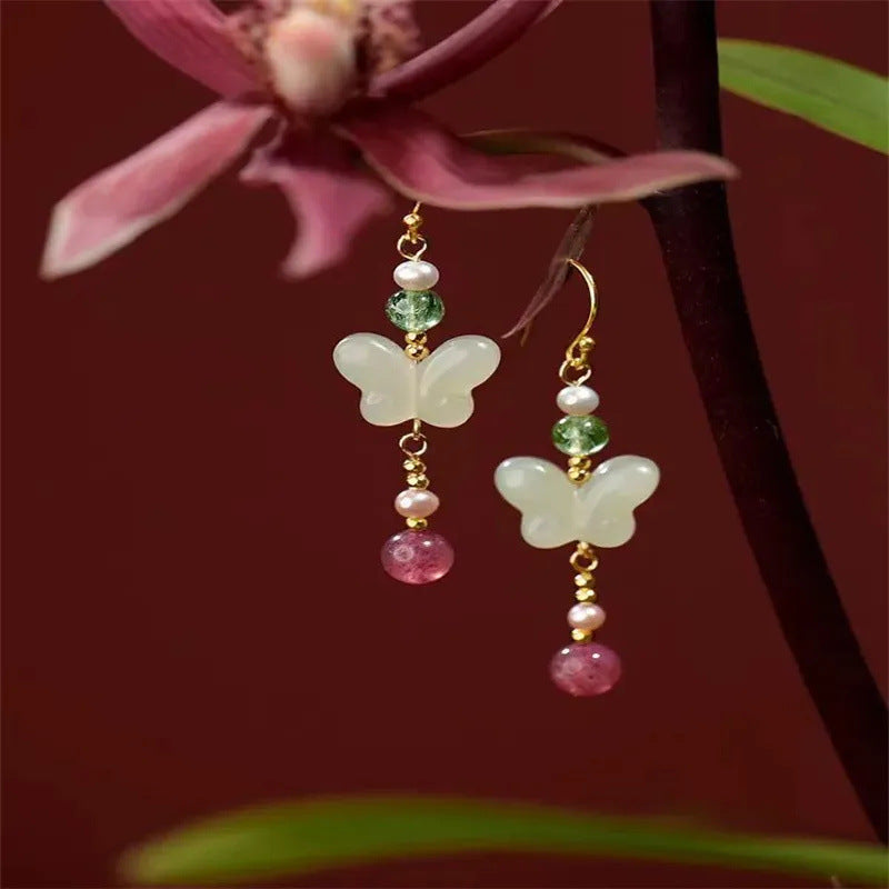 Antique Cheongsam Butterfly Earrings Hanfu Earrings Accessories Butterfly New Chinese Long Earrings Hook