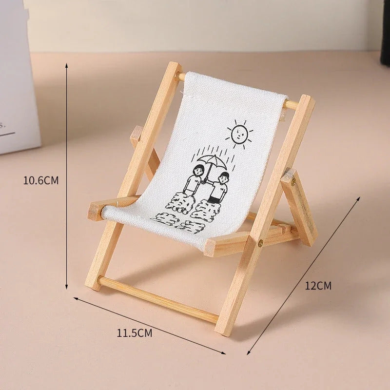 Hot Labubu Wooden Beach Chair Mini Doll Folding Chair Toy Phone Stand Desktop Cute Creative Decoration Photo Props Idol Gifts