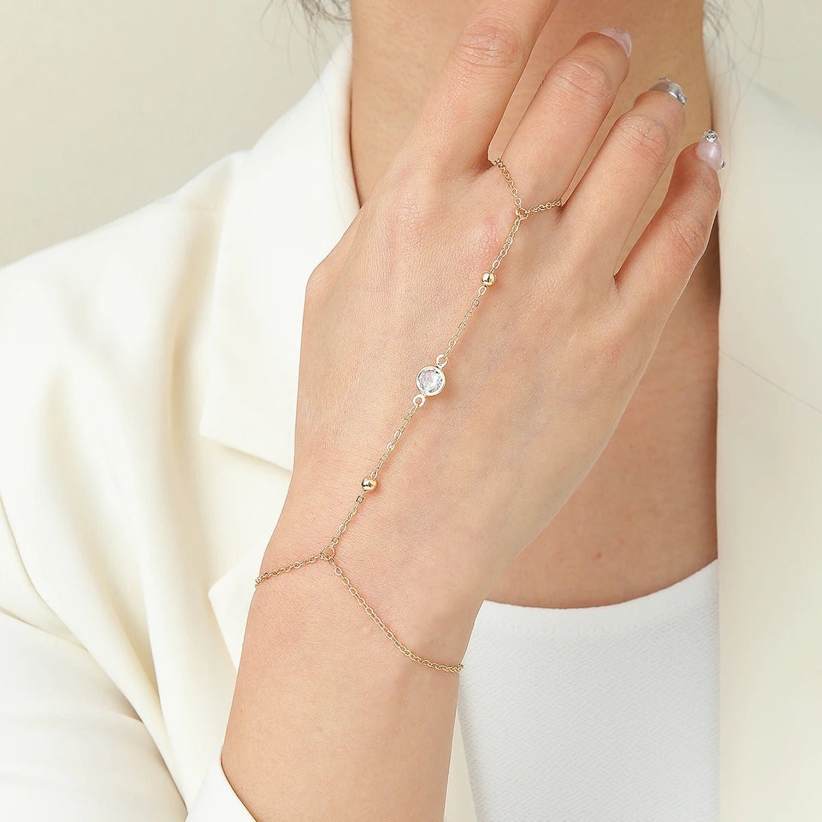 Exquisite Vintage Emerald Blue Crystal Boho Wrist Bracelet for Women Finger Ring Chain Charms Lady Trendy Aesthetic Jewelry Set