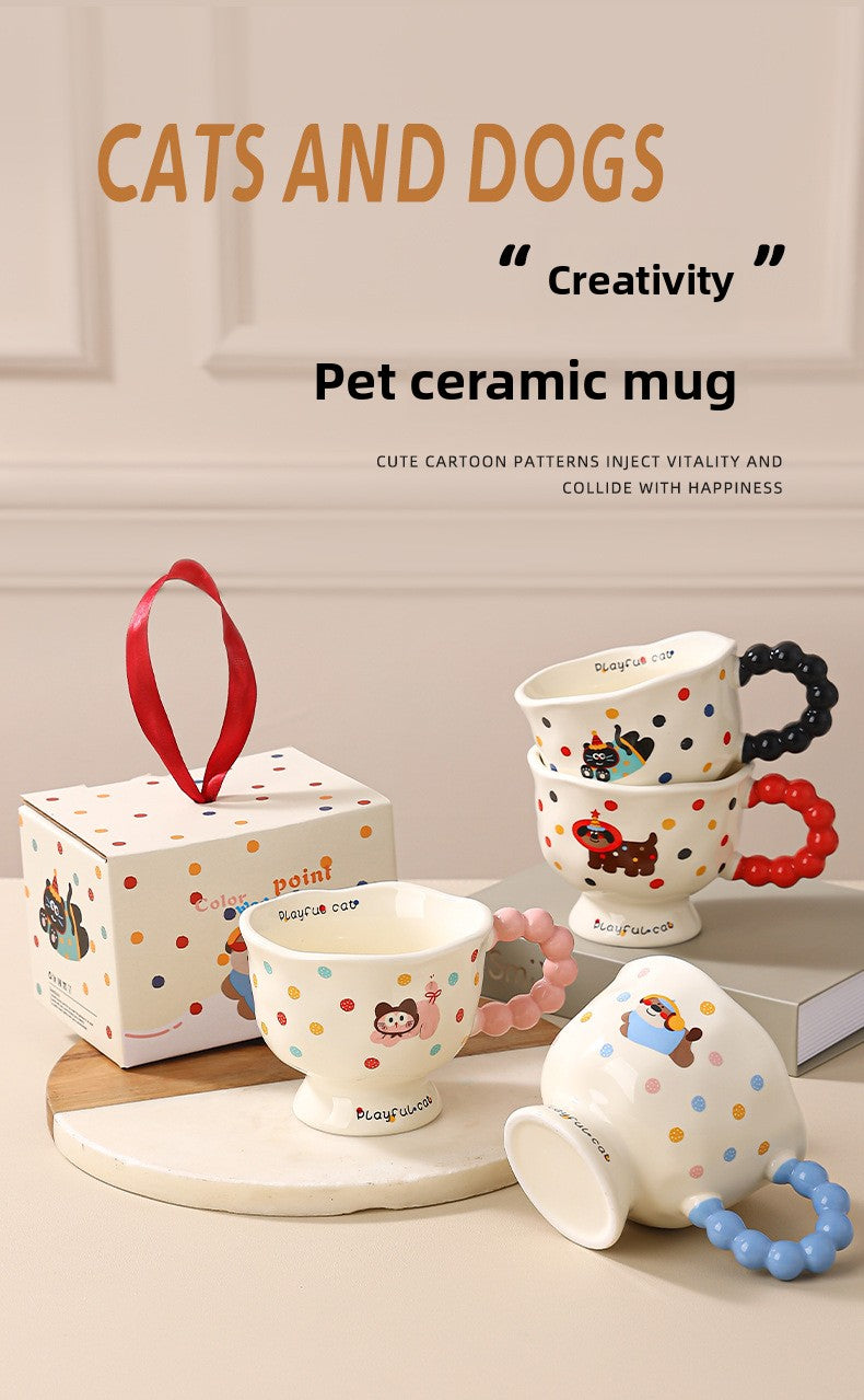 Cute Wave Point Ceramic Cup Mug Home Coffee Cup Couple Cartoon Creative Water Cup Ceramic Breakfast Cup
