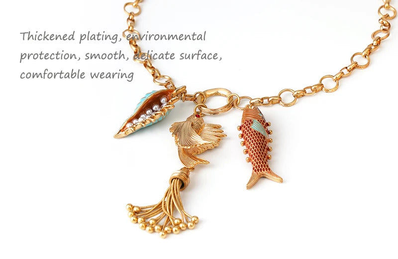 Cute Sea whale Necklace Pendant Chain Fish Fashion Jewelry Chic Mermaid Tassel Conch Dangle Choker Ocean Beauty Accessory