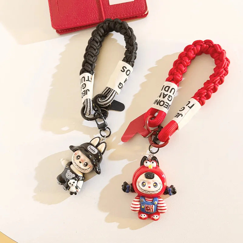 Cartoon Labubu Cartoon Cute Pendant Mobile Phone Lanyard Braided Keychain Backpack Decoration Wristband Decoration Toy Gift
