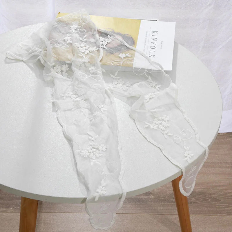 Korean Lace Embroidered Long Silk Scarf Sunscreen Neck Protection Pastoral Lady Beautiful Triangular Embroidered Spring Summer