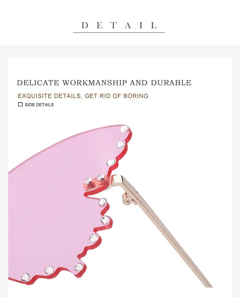 Diamond Butterfly Sunglasses Women 2023 Luxury Brand Designer Fashion Rimless Sun Glasses For Female Unique Party Shades Eyewear