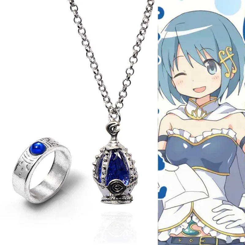 Anime Puella Magi Madoka Magica Soul Gem Necklace Crystal Pendant Ring Cosplay Costumes Lovers Jewelry Set Accessoies Prop
