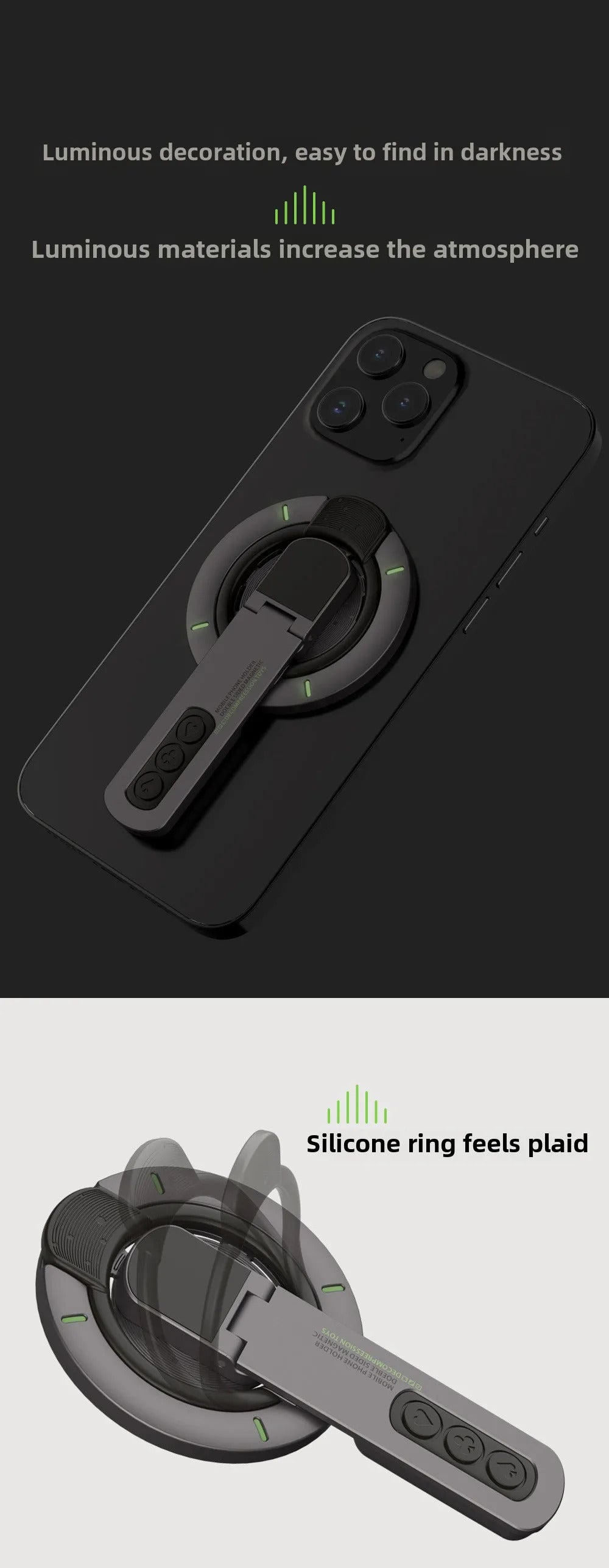 Double-sided Magnetic Luminous Mobile Phone Holder 360° Rotation Decompression Design Zinc Alloy Ultra-thin Portable