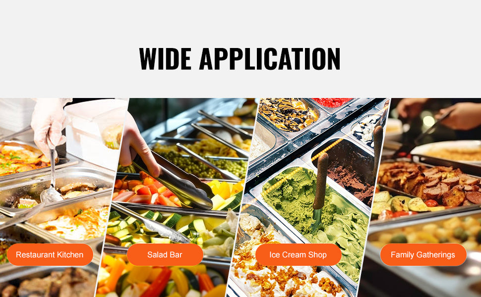 VEVOR 6 Pack Buffet Chafing Dishes 3.8L Gastronorm Pans Steam Table Pans Tray Stainless Steel Food Container for Party BBQ