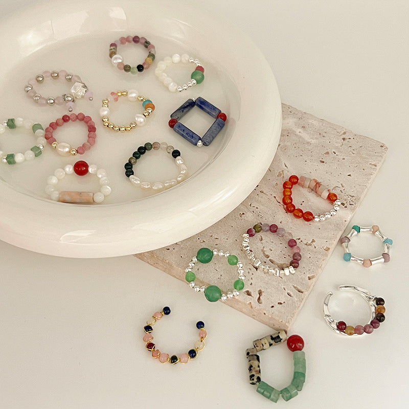 Color Crystal Beaded Ring Niche Design High-grade Finger Ring Light Luxury Elegant All-match Ring Accessories