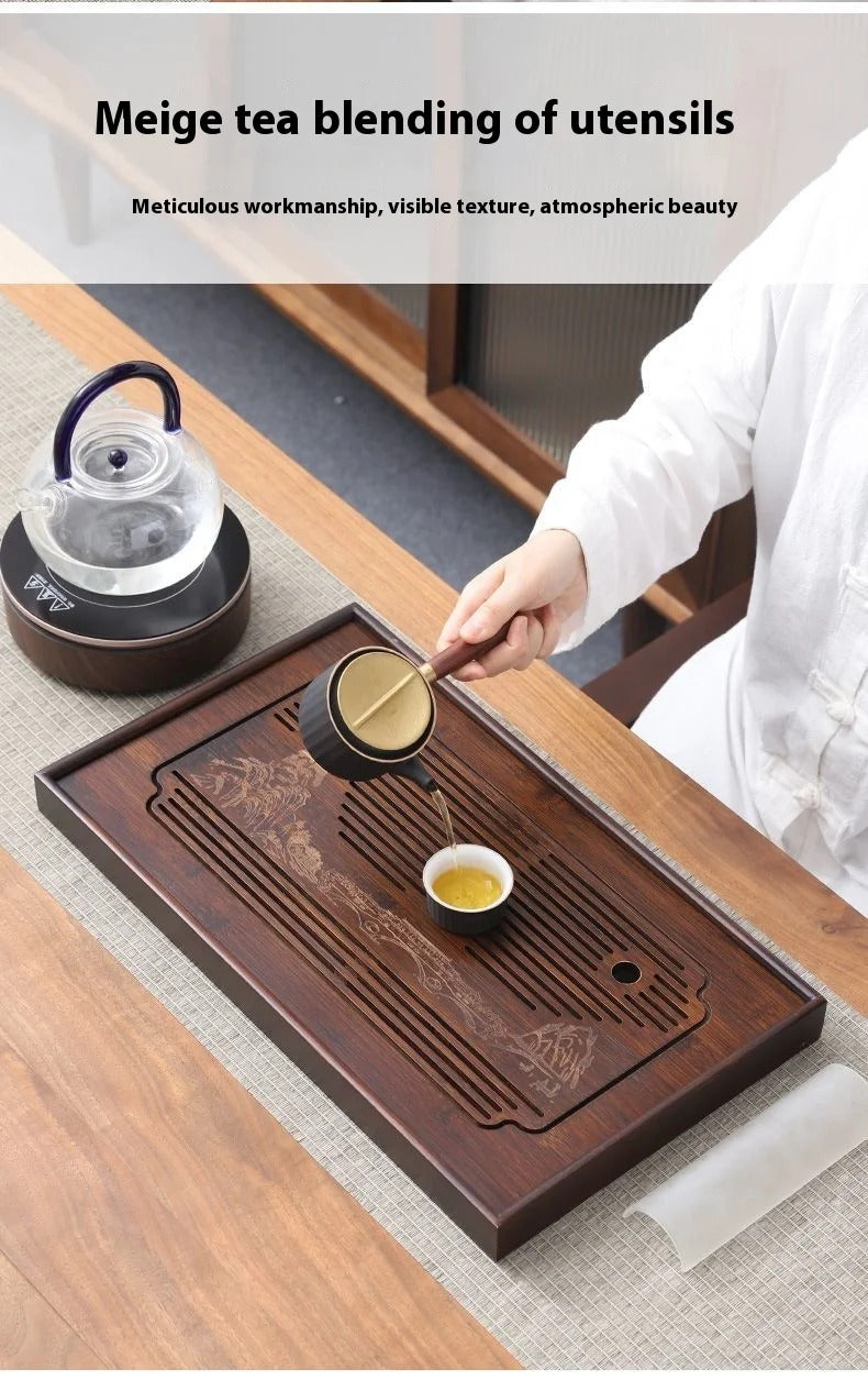 GIANXI Jiangshan Tea Tray Household Small Drain Tea Table Bamboo Tea Tray Kung Fu Tea Set Accessories Tea Sea Dry Brewing Table
