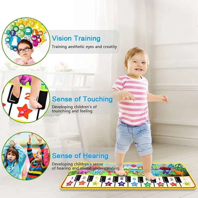 110x36cm Musical Piano Mat Toddle Mat Musical Carpet Toddlers Keyboard with 8 Dinosaur Sounds Baby Mat Educational Toys for Kids