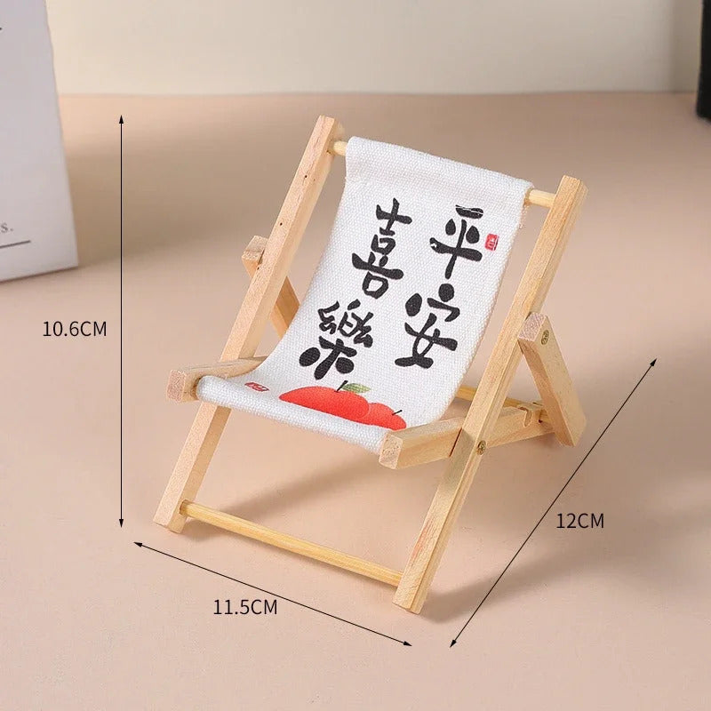 Hot Labubu Wooden Beach Chair Mini Doll Folding Chair Toy Phone Stand Desktop Cute Creative Decoration Photo Props Idol Gifts