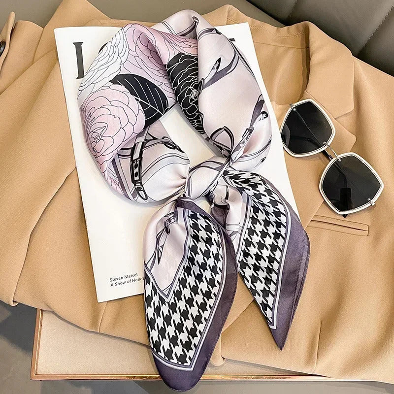 Luxury Design 70*70cm Horse Print Silk Square Scarf Women Soft Satin Hairband Neckerchief Office Hijab Headband Foulard Gift