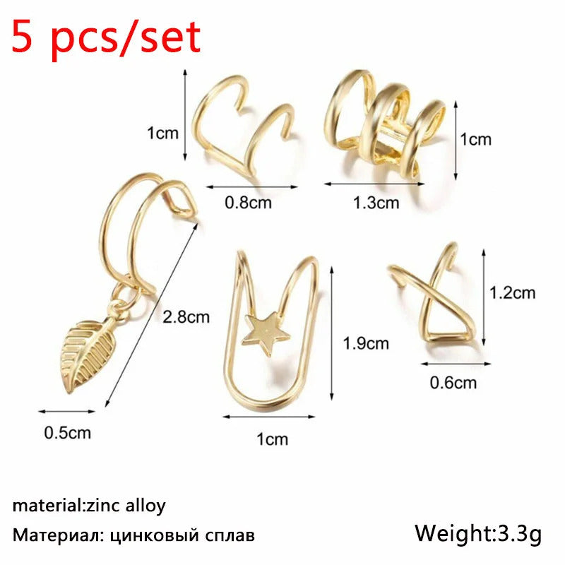 New Gold Color Metal Ear Cuff Non-Piercing Ear Clips Fake Cartilage Earrings Clip Earrings For Women Men Wholesale Ear Jewelry