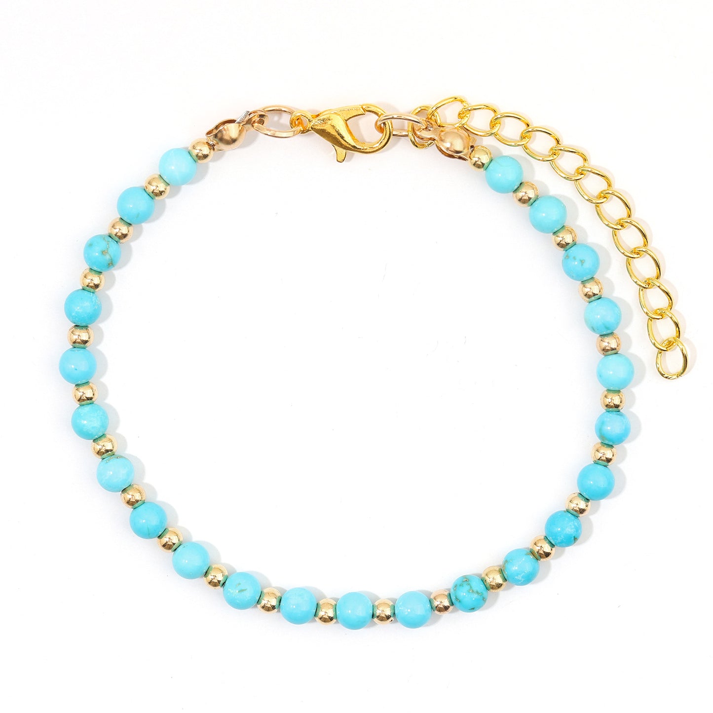 Natural Stone Beaded Bracelet 4mm Turquoise Gold Beads Adjustable Girlfriend Gift Bracelet Turquoise Beaded Bracelet