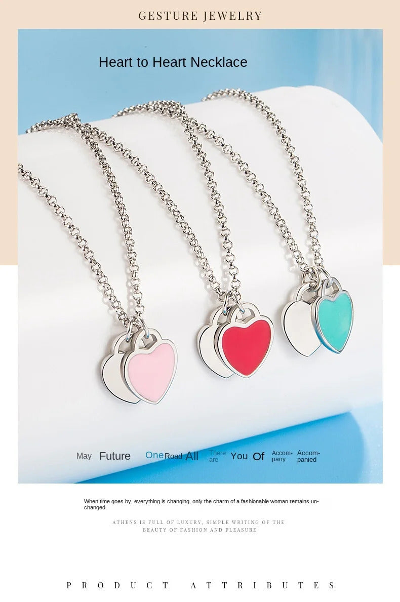 Designer 925 Silver Jewelry Necklace Woman Retro Heart-Shaped Enamel For Girls Cute Silver Bead Birthday Gift