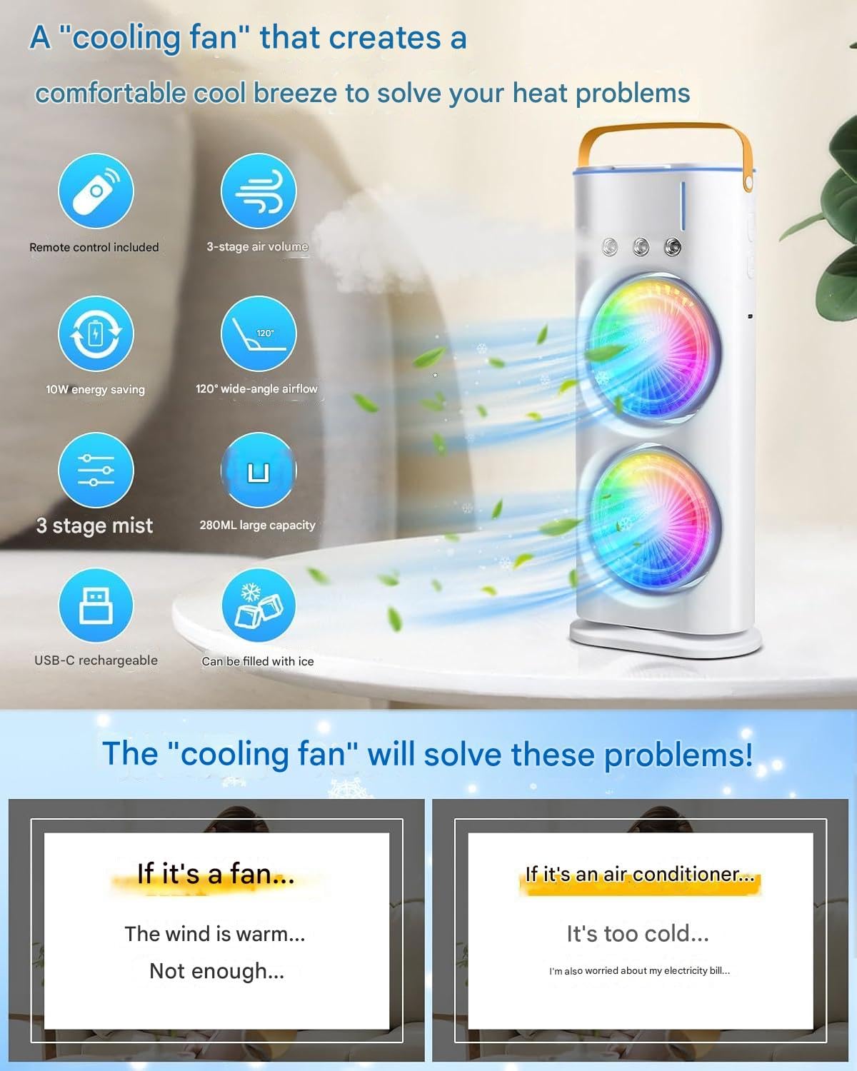 CoolBreeze Pro Portable Double Fan Air Cooler