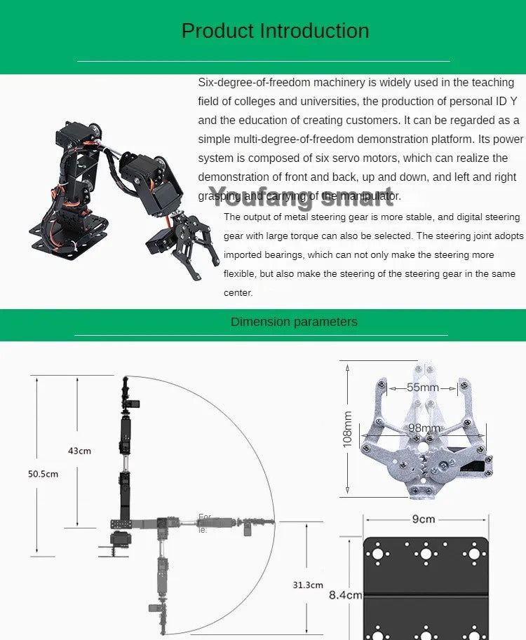 6 DOF Robot Arm Kit Manipulator Metal Alloy Mechanical Arm Clamp Claw Kit MG996 Robot DIY kit with Open Source Code and Tutorial