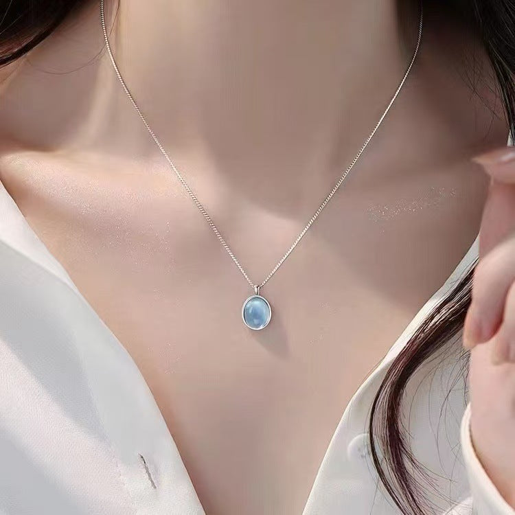 White Moonlight Five-Piece Set Aquamarine Design Necklace Pendant Moonstone Light Luxury Simple High-End Versatile Choker Collarbone