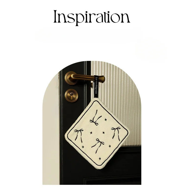 Double-layered Bow Pattern Thick Hand Towel Cleaning Cloths  Absorbent Hanging Towel Home Decoration Kitchen Accessories