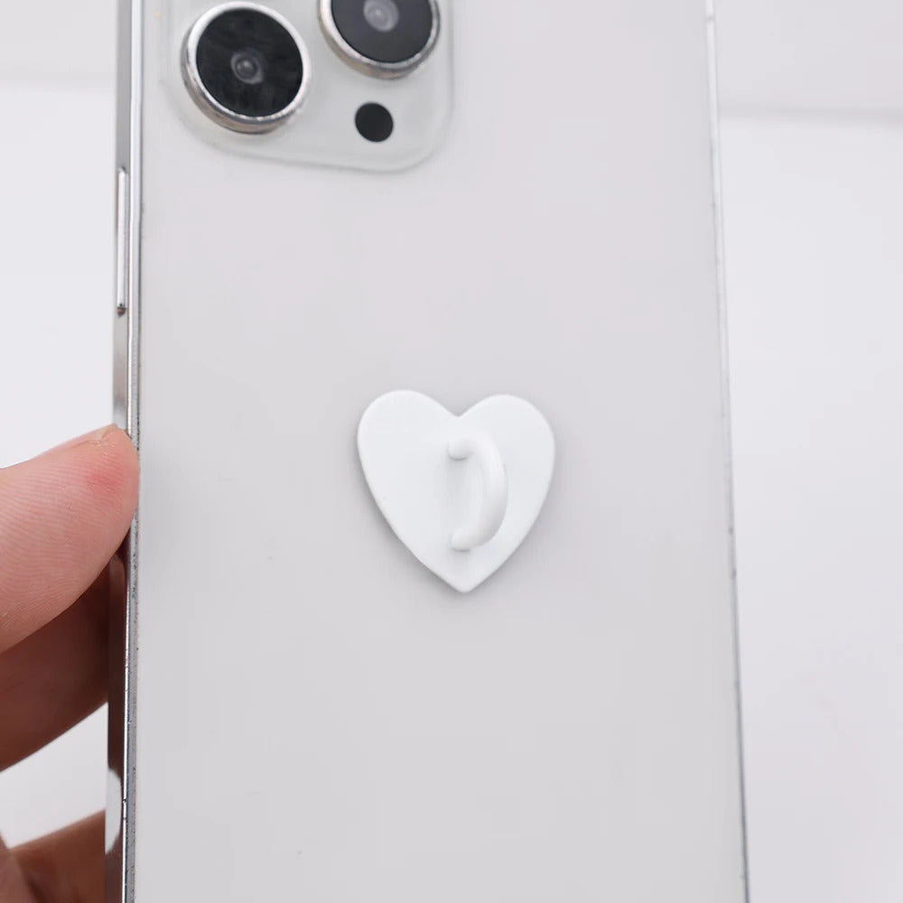 Kawaii Adhesive Metal Heart Phone Charm Holder Mobile Phone Case Finger Ring Stand Hook Buckle Clasp Bear Keychain Pearl pendant