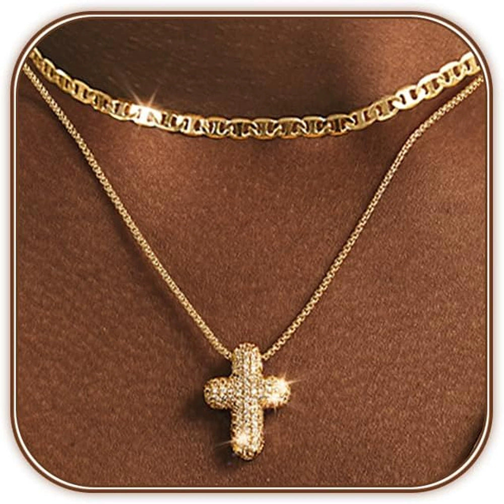 Amazon TK Hot-Selling OT Buckle Square Cross Necklace for Women Copper Plated 14K Gold Paperclip Necklace Yiwu In Stock