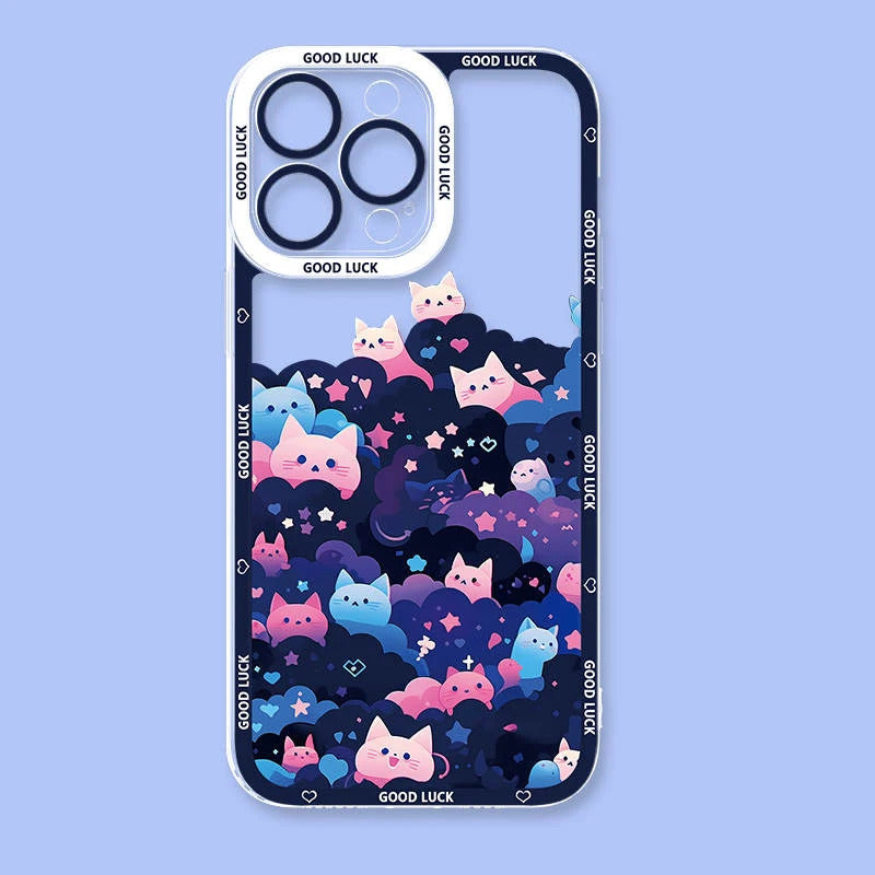 Cartoon Starry Sky Black Cat Clear Phone Case For Samsung Galaxy S24 S23 S22 Ultra S21 S20 FE Note 20 10 Plus A15 A25 A35 A55