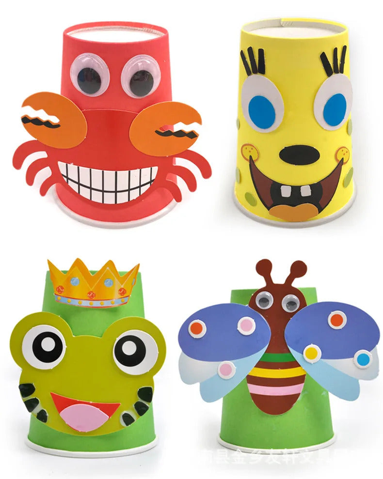 12pcs Children 3D DIY handmade Paper Cups Sticker Material Kit Whole Set Kids Kindergarten School Art Craft Educational Toys GYH