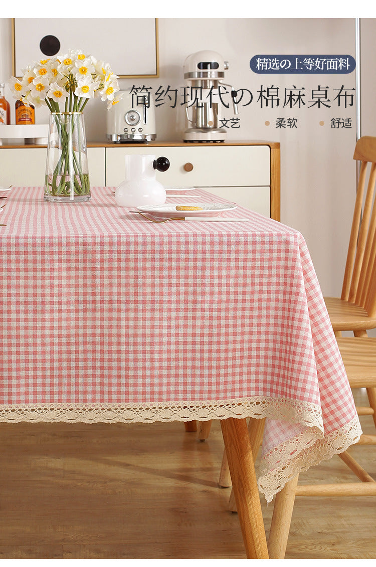 Fresh Cotton and Linen Plaid Tablecloth Coffee Table Dining Table Kindergarten Student Lace Cloth Art Square Picnic Tablecloth