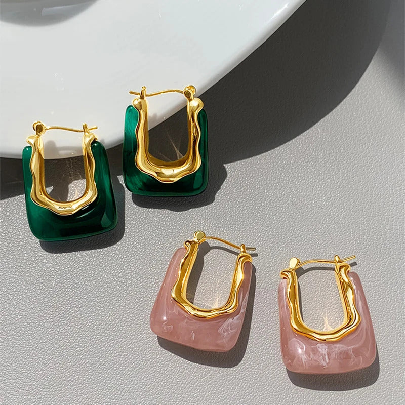 Green Pink Transparent Resin Earrings For Women Girls Geometric Irregular Stud Earrings 2023 New Trendy Ear Jewelry for Party